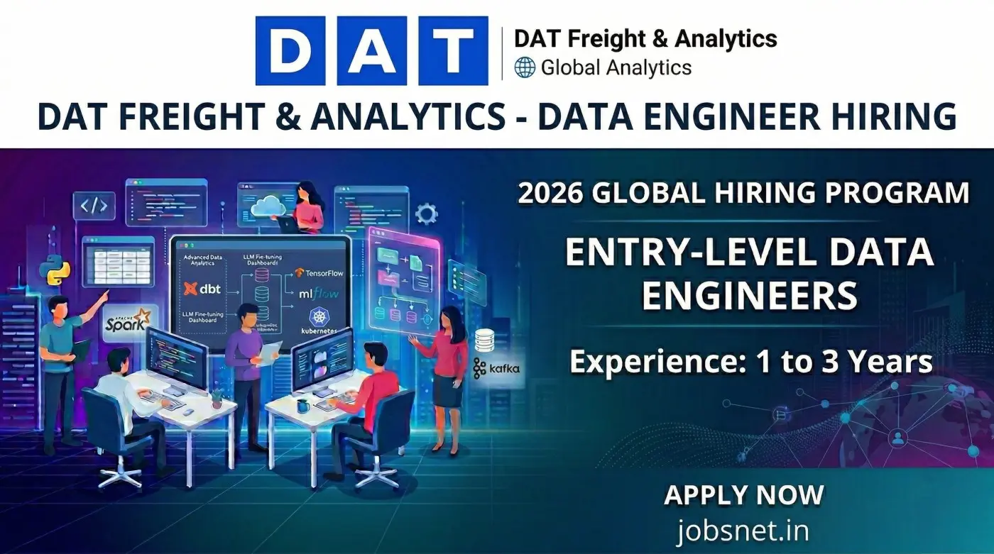 DAT Freight & Analytics hiring Entry-Level Data Engineers (1-3 yrs exp) for 2026 Global Program. Apply at jobsnet.in.