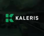 Kaleris logo: green K icon with white text over a dark logistics hub with rail cars.