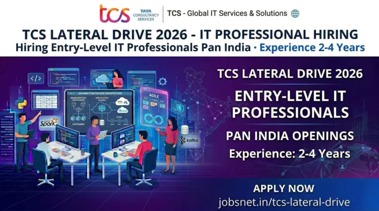 TCS Lateral Drive 2026: Hiring Entry-Level IT Professionals (2-4 Yrs Exp) Pan India. Apply now!