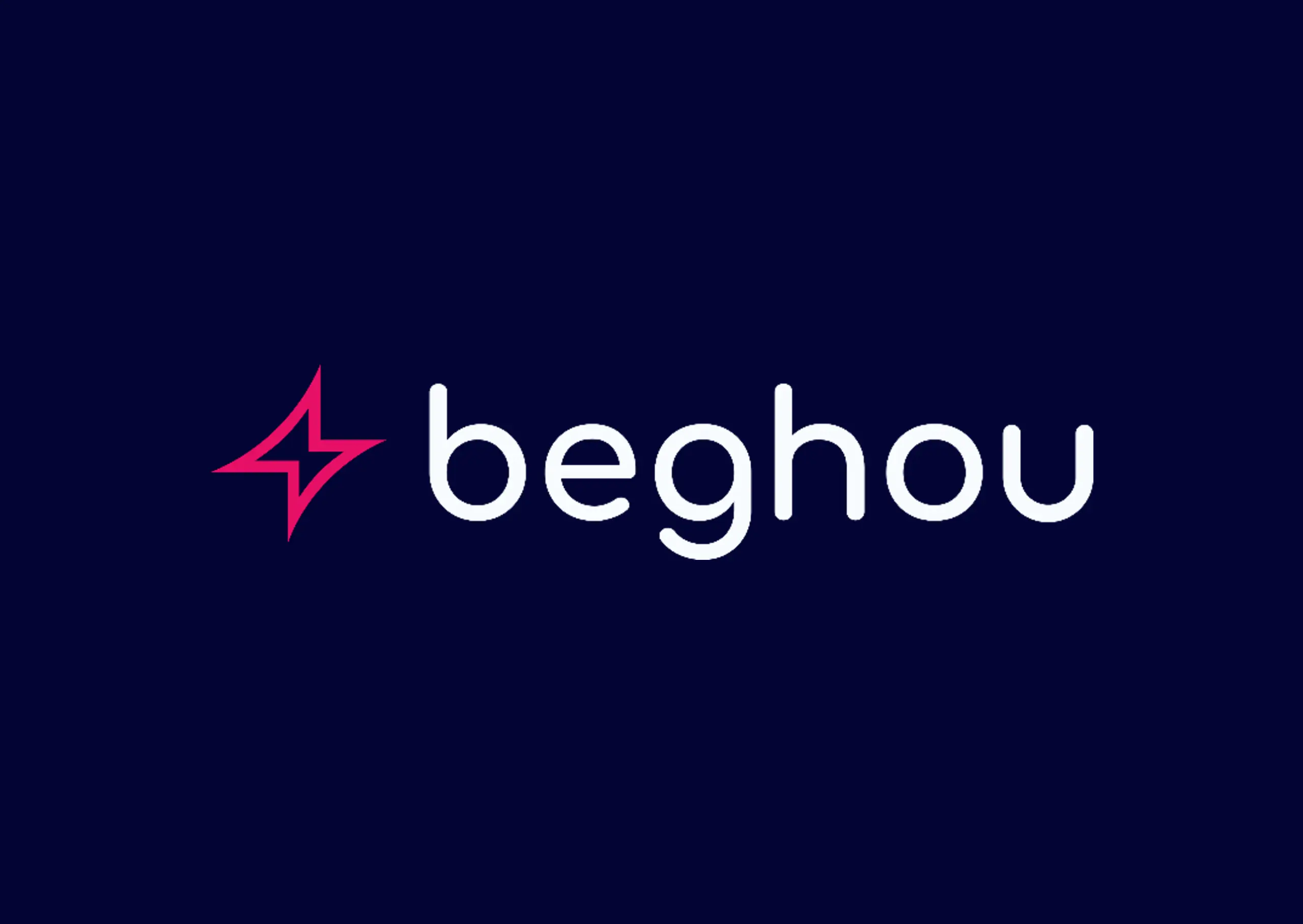 Beghou logo with a pink four-pointed star icon and white text on a dark navy background.