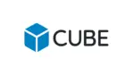 Cube logo with a blue 3D cube icon and black sans-serif text.