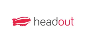 Headout logo with a red blimp icon and the brand name in grey and red.