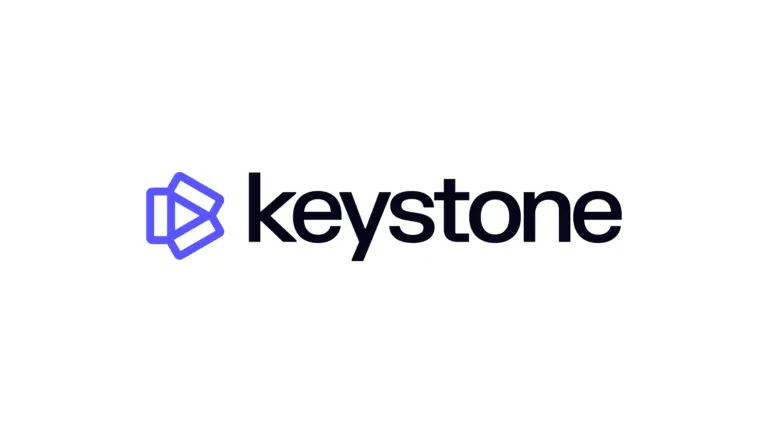 Keystone logo with a blue geometric icon and black lowercase text.