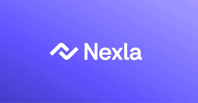 Nexla logo with a white stylized chevron icon on a purple gradient background.