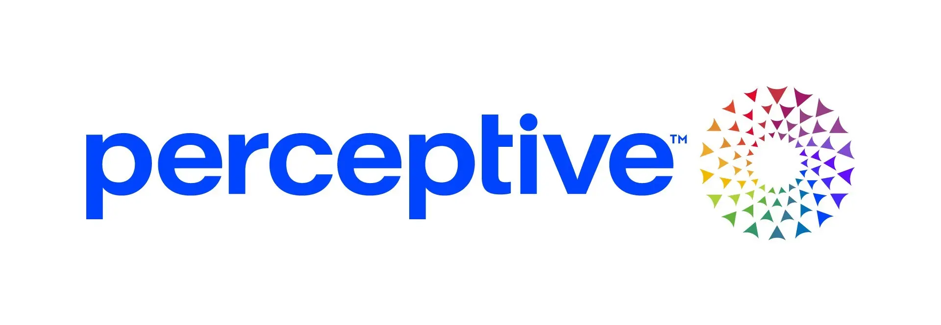Perceptive logo with blue lowercase text and a colorful circular pattern of triangles.