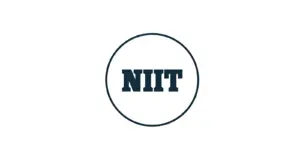 NIIT logo: Dark blue block letters "NIIT" inside a thin dark blue circle on a white background.