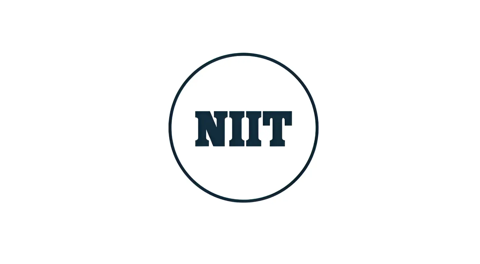 NIIT logo: Dark blue block letters "NIIT" inside a thin dark blue circle on a white background.
