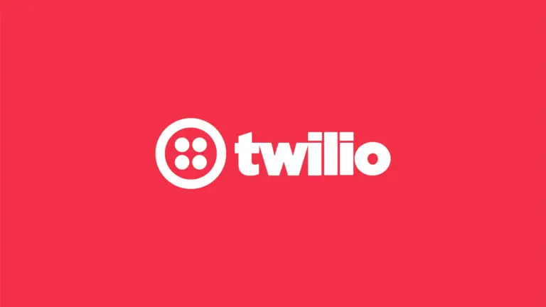 White Twilio logo and four-dot icon on a red background.