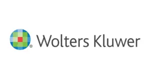 Wolters Kluwer logo, featuring a circular icon with a grid of blue, green, and red squares.