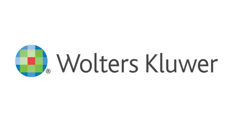 Wolters Kluwer logo, featuring a circular icon with a grid of blue, green, and red squares.