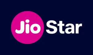 Jio Star logo: white "Jio" in pink circle, white "Star" text on a dark blue background.
