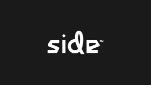 White "side" logo with stylized font and TM symbol on a black background.