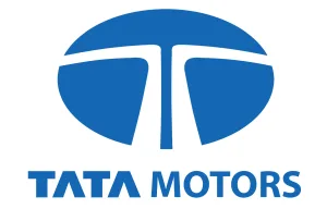 Tata Motors logo featuring a blue oval with a stylized T shape above the text TATA MOTORS