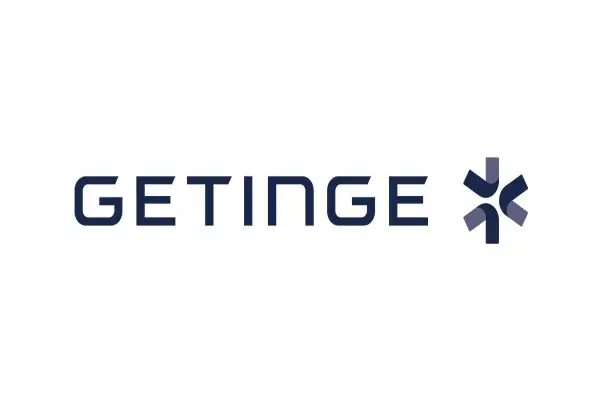 Getinge logo in dark blue lettering with a geometric star icon on a white background
